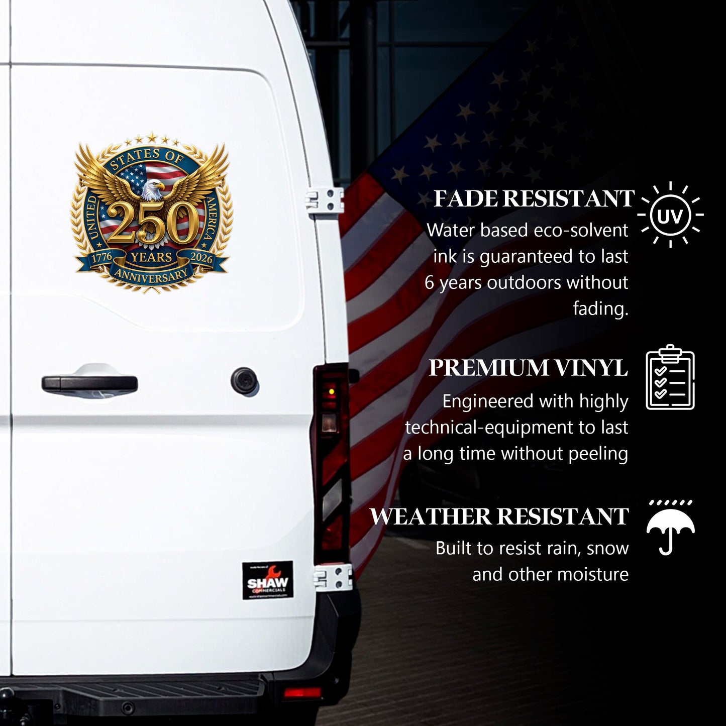 🔥 LIMITED TIME OFFER - USA Eagle Flag 250th Anniversary High Quality UV DTF 3D Decal